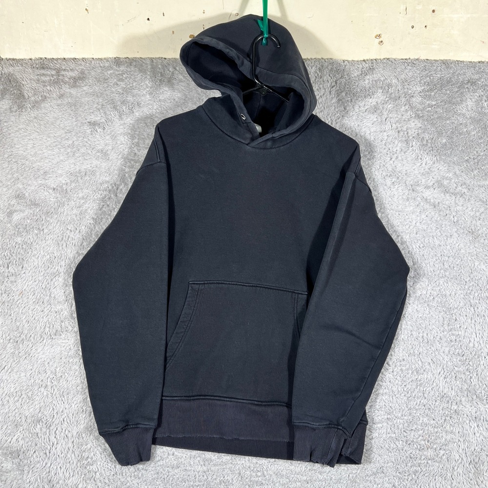 Zara Hoodie Mens Medium Black Distressed Pullover Kangaroo Pocket Streetwear